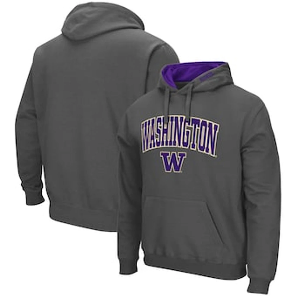 Men's Colosseum Charcoal Washington Huskies Arch & Logo 3.0 Pullover Hoodie