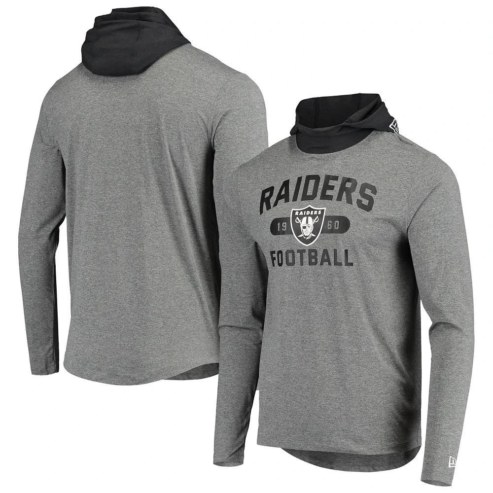 Men's New Era Gray/Black Las Vegas Raiders Active Block Hoodie Long Sleeve T-Shirt