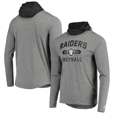 Men's New Era Gray/Black Las Vegas Raiders Active Block Hoodie Long Sleeve T-Shirt