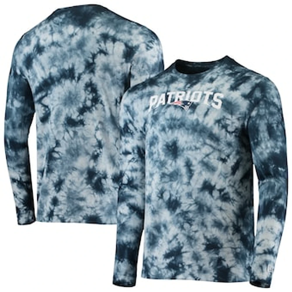 Men's New Era Navy England Patriots Tie-Dye Long Sleeve T-Shirt