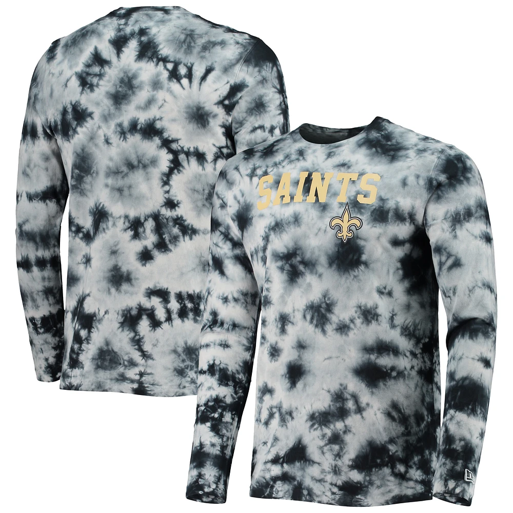 Men's New Era Black Orleans Saints Tie-Dye Long Sleeve T-Shirt