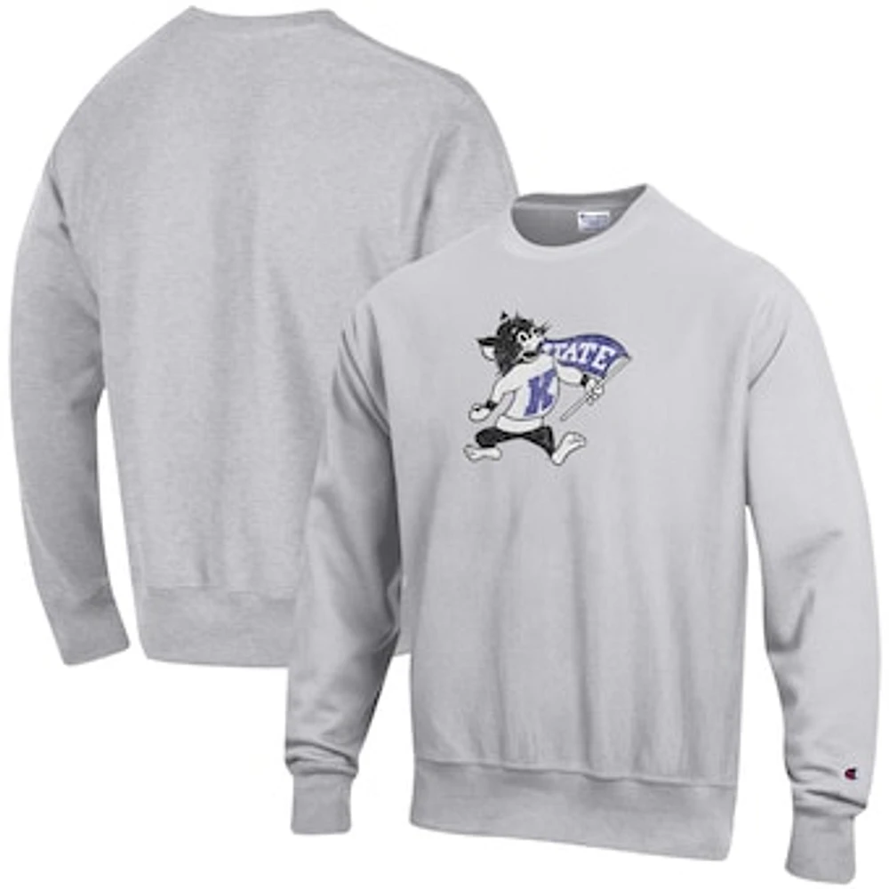 Men's Champion Heathered Gray Kansas State Wildcats Vault Logo Reverse Weave Pullover Sweatshirt