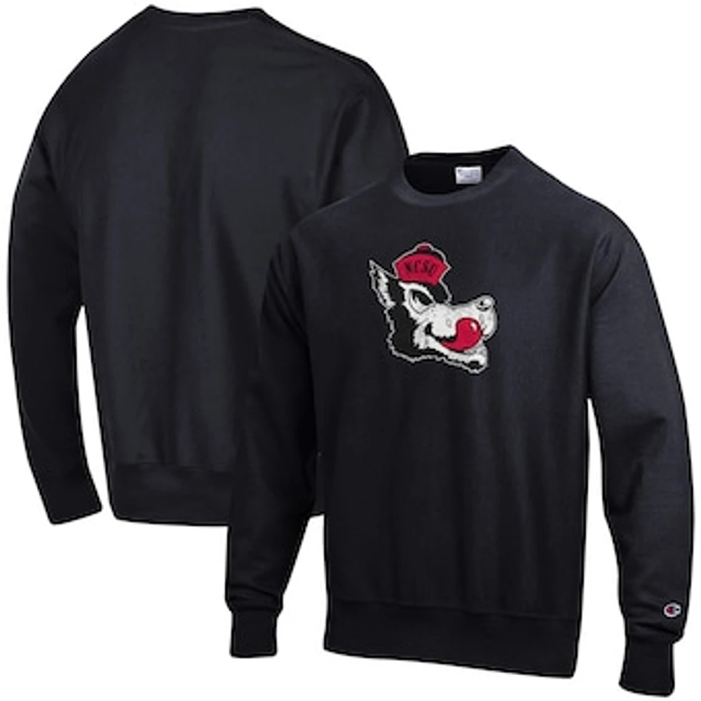 Men's Champion Black NC State Wolfpack Vault Logo Reverse Weave Pullover Sweatshirt