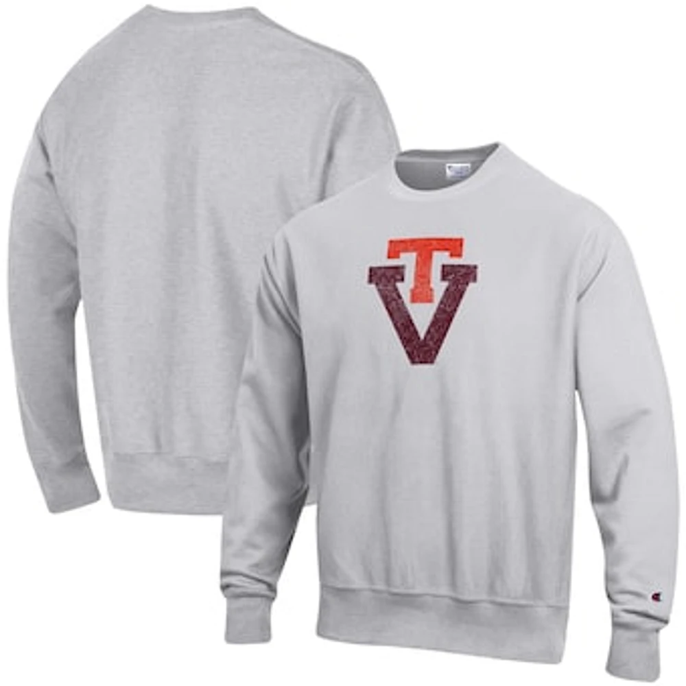 Men's Champion Heathered Gray Virginia Tech Hokies Vault Logo Reverse Weave Pullover Sweatshirt