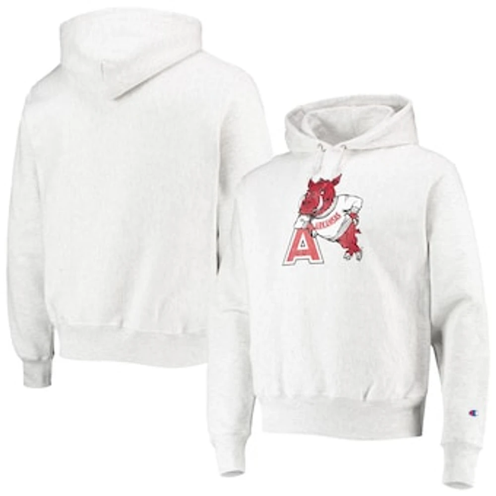 Men's Champion Heathered Gray Arkansas Razorbacks Team Vault Logo Reverse Weave Pullover Hoodie