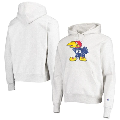 Men's Champion Heathered Gray Kansas Jayhawks Team Vault Logo Reverse Weave Pullover Hoodie