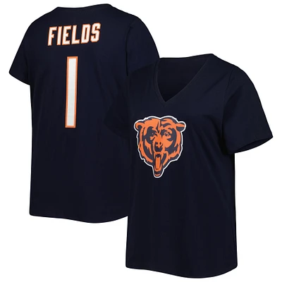 Women's Justin Fields Navy Chicago Bears Plus Fair Catch Name & Number V-Neck T-Shirt