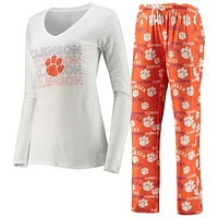 Women's Concepts Sport Orange/White Clemson Tigers Flagship Long Sleeve T-Shirt & Pants Sleep Set