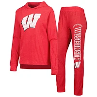 Women's Concepts Sport Red Wisconsin Badgers Long Sleeve Hoodie T-Shirt & Pants Sleep Set