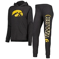 Women's Concepts Sport Black Iowa Hawkeyes Long Sleeve Hoodie T-Shirt & Pants Sleep Set