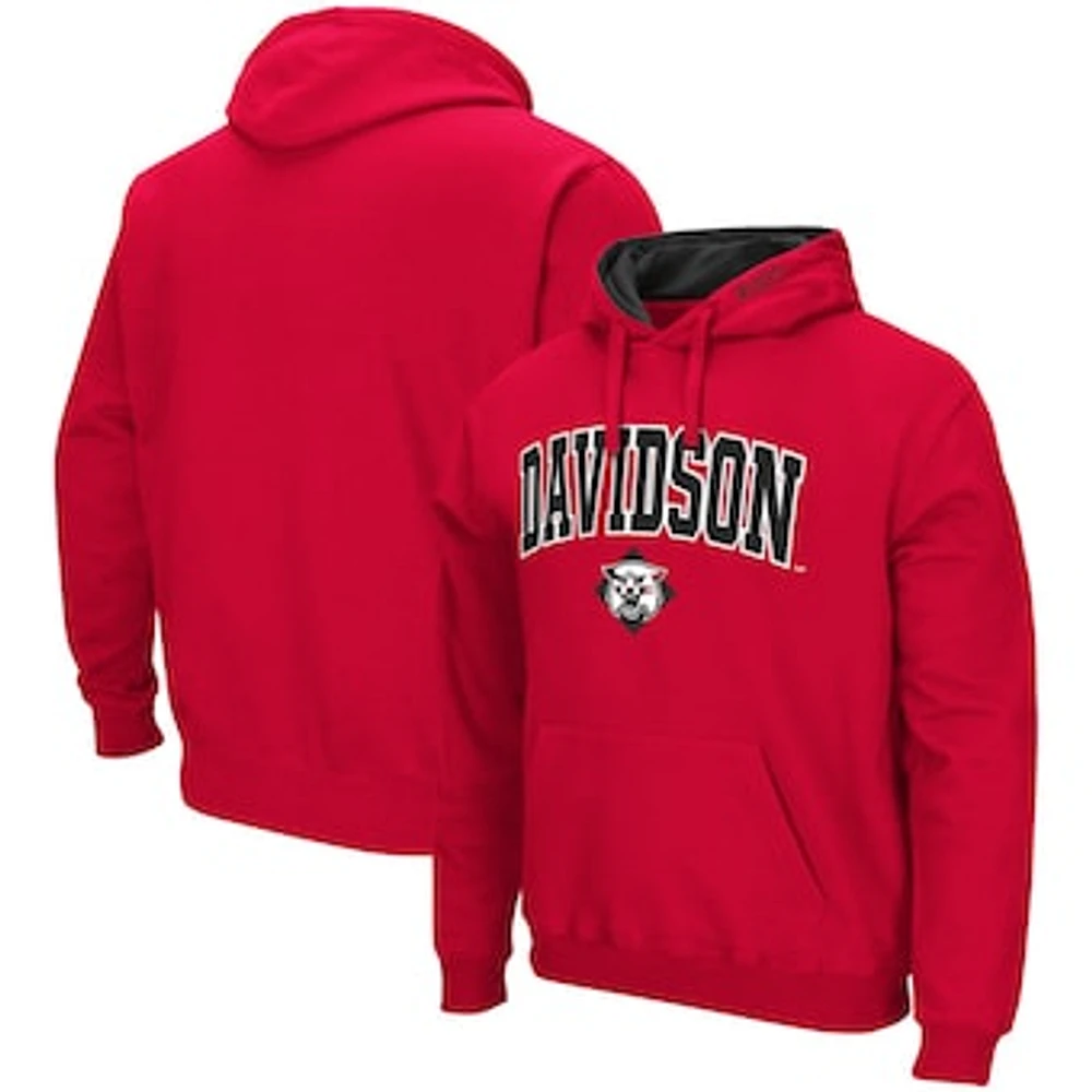 Men's Colosseum Red Davidson Wildcats Arch and Logo Pullover Hoodie