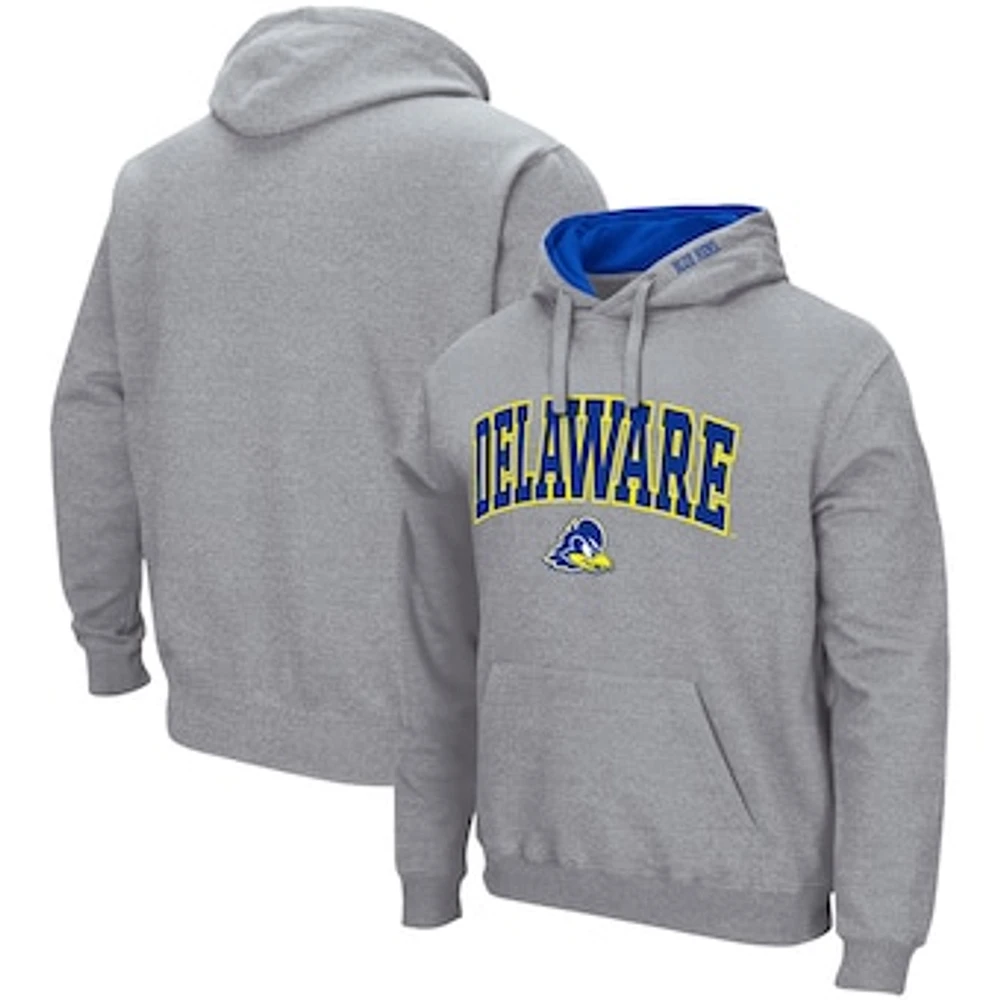 Men's Colosseum Heathered Gray Delaware Fightin' Blue Hens Arch & Logo 3.0 Pullover Hoodie