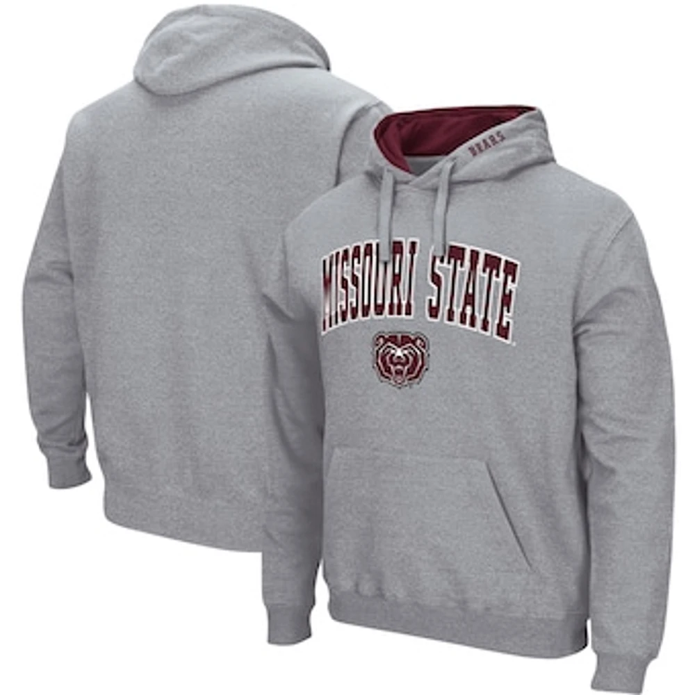 Men's Colosseum Heathered Gray Missouri State University Bears Arch and Logo Pullover Hoodie