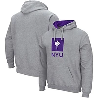 Men's Colosseum Heathered Gray NYU Violets Arch & Logo 3.0 Pullover Hoodie