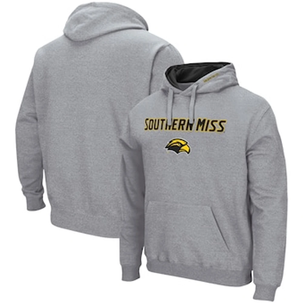 Men's Colosseum Heathered Gray Southern Miss Golden Eagles Arch and Logo Pullover Hoodie