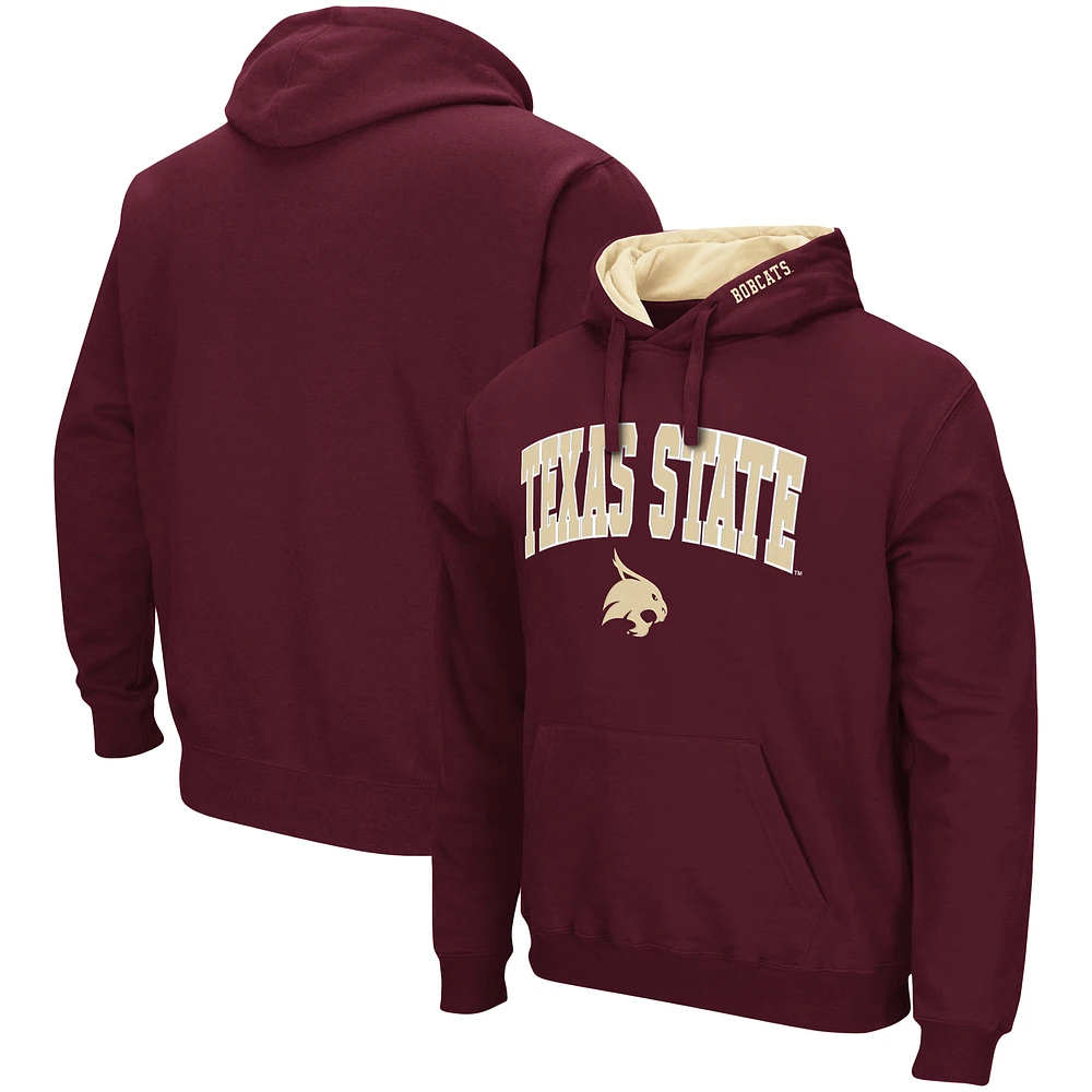 Men's Colosseum Maroon Texas State Bobcats Arch and Logo Pullover Hoodie