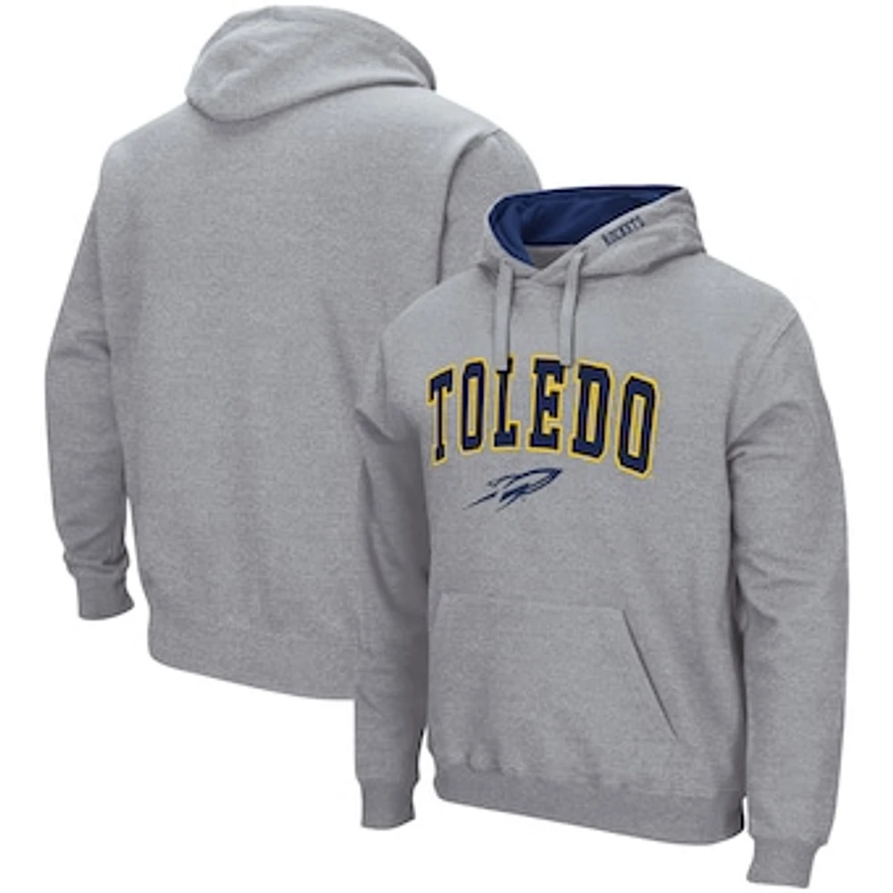 Men's Colosseum Heathered Gray Toledo Rockets Arch and Logo Pullover Hoodie