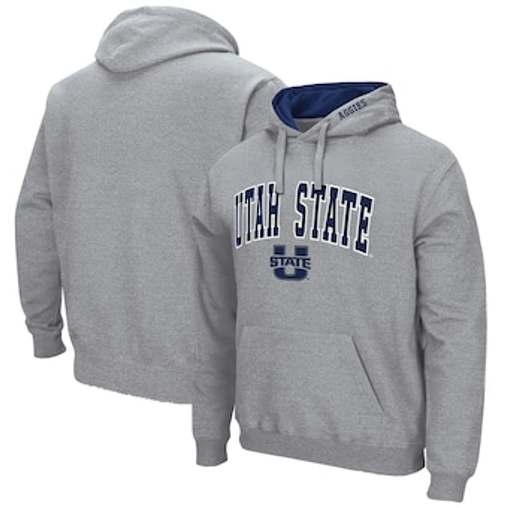 Men's Colosseum Heathered Gray Utah State Aggies Arch and Logo Pullover Hoodie