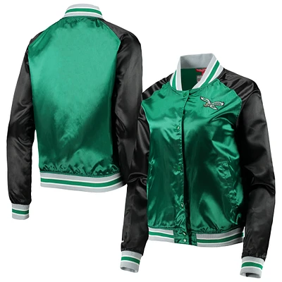 Women's Mitchell & Ness Midnight Green Philadelphia Eagles Team 2.0 Satin Raglan Full-Snap Jacket