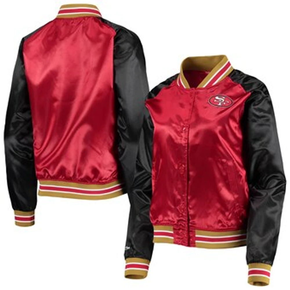 Women's Mitchell & Ness Scarlet San Francisco 49ers Team 2.0 Satin Raglan Full-Snap Jacket