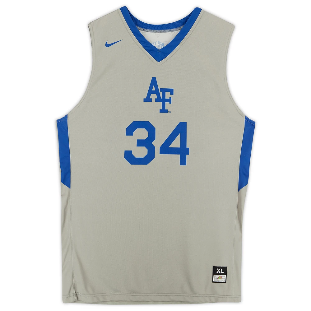 Air Force Falcons Nike Team-Issued #34 Gray Alternate Jersey from the Basketball Program - Size XL