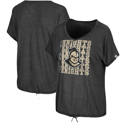 Women's Colosseum Heathered Black UCF Knights Fifth Sense Drawcord V-Neck T-Shirt