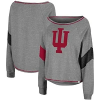 Women's Colosseum Heathered Gray Indiana Hoosiers Amped Chevron Stripe Raglan Boat Neck Pullover Sweatshirt