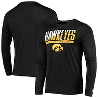 Men's Champion Black Iowa Hawkeyes Wordmark Slash Long Sleeve T-Shirt