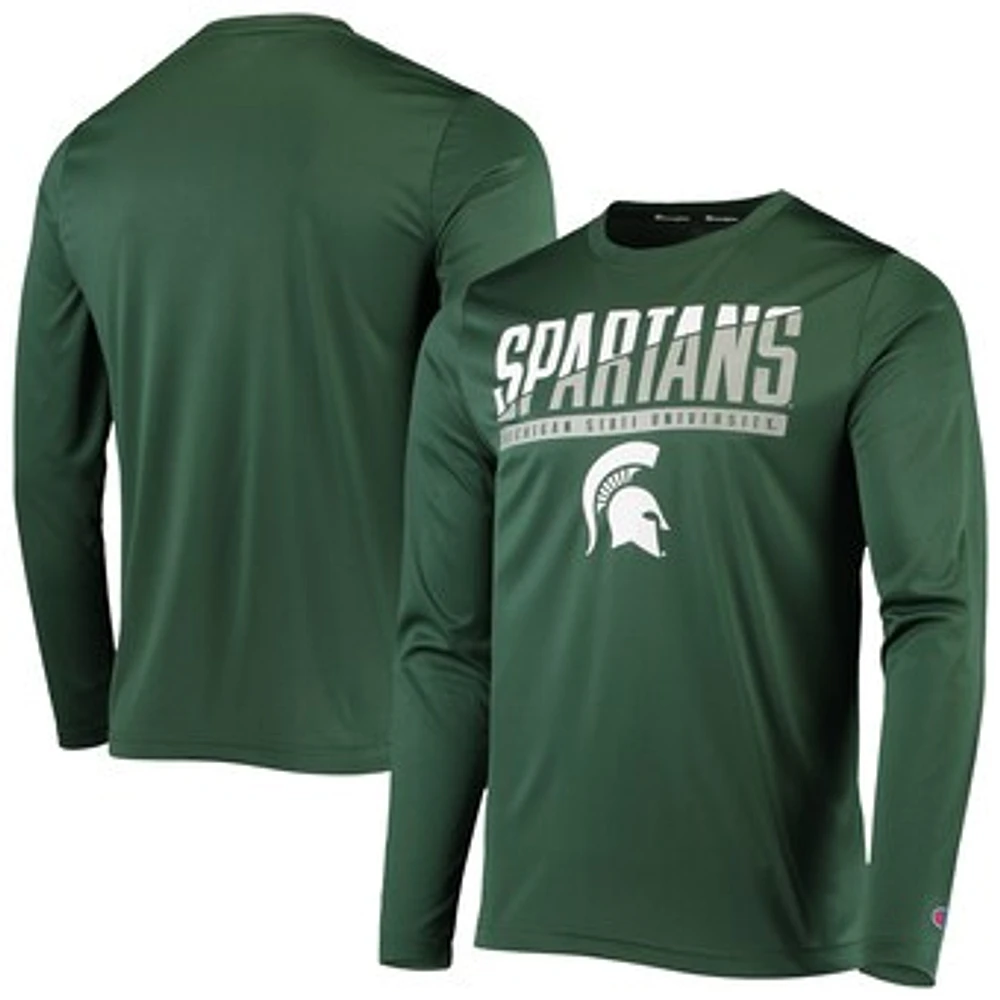 Men's Champion Green Michigan State Spartans Wordmark Slash Long Sleeve T-Shirt