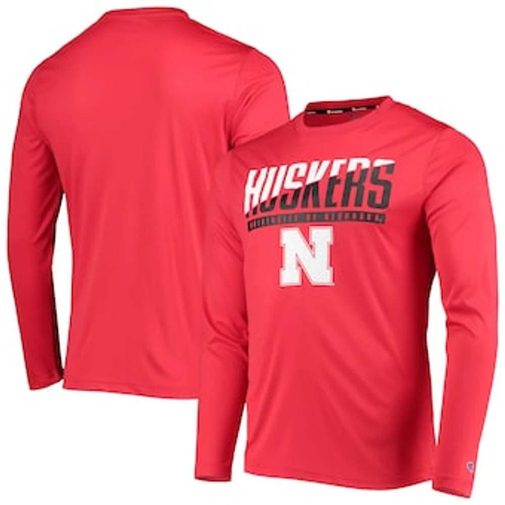 Men's Champion Scarlet Nebraska Huskers Wordmark Slash Long Sleeve T-Shirt