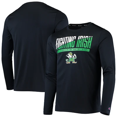 Men's Champion Navy Notre Dame Fighting Irish Wordmark Slash Long Sleeve T-Shirt