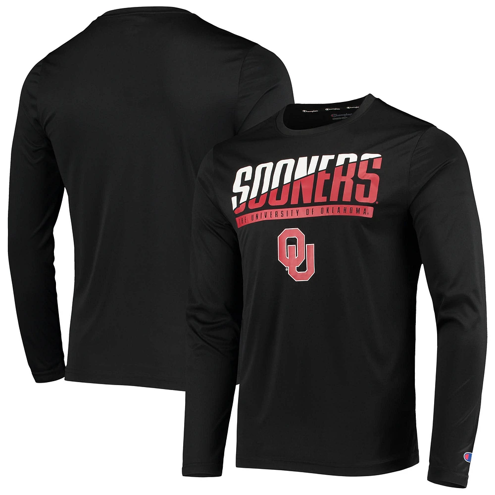 Men's Champion Black Oklahoma Sooners Wordmark Slash Long Sleeve T-Shirt