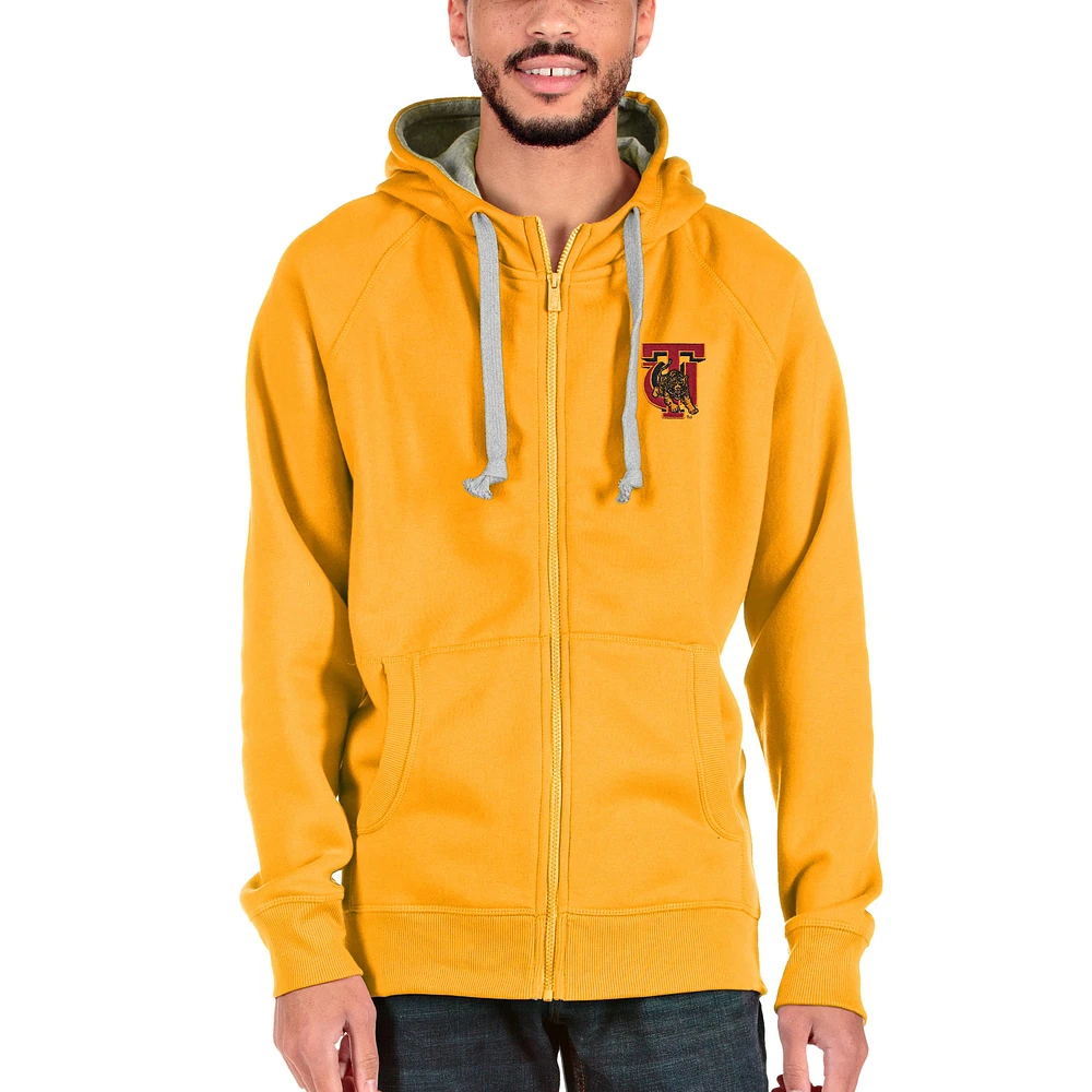Men's Antigua Gold Tuskegee Golden Tigers Victory Full-Zip Hoodie