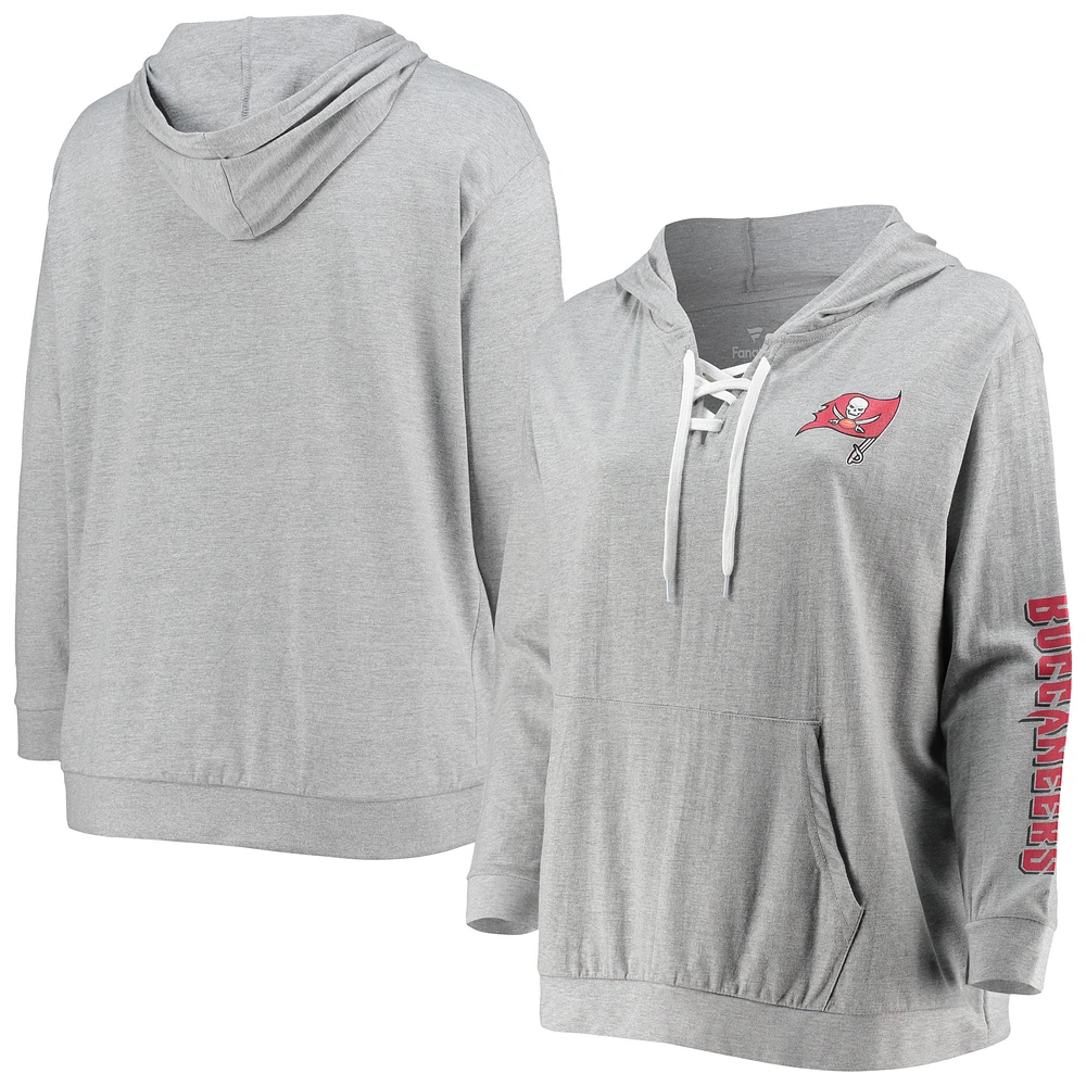 Women's Fanatics Heathered Gray Tampa Bay Buccaneers Plus Lace-Up Pullover Hoodie