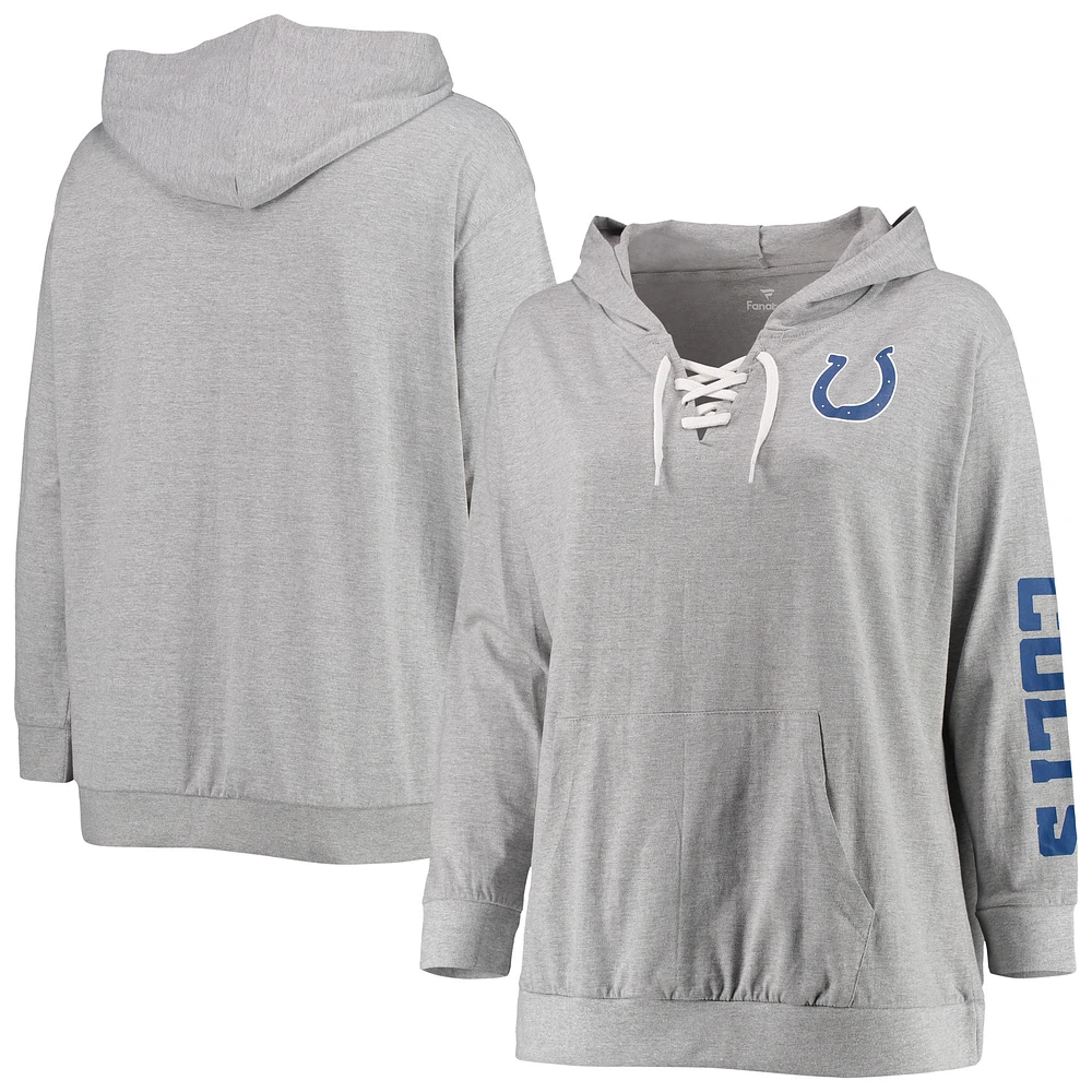 Women's Fanatics Heathered Gray Indianapolis Colts Plus Lace-Up Pullover Hoodie