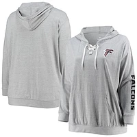 Women's Fanatics Heathered Gray Atlanta Falcons Plus Size Lace-Up Pullover Hoodie