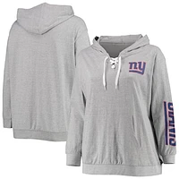 Women's Fanatics Heathered Gray New York Giants Plus Lace-Up Pullover Hoodie