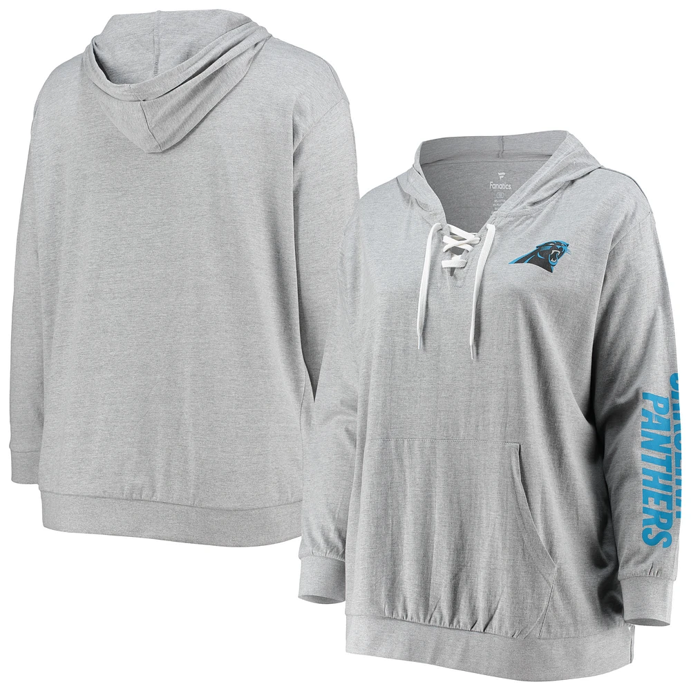 Women's Fanatics Heathered Gray Carolina Panthers Plus Lace-Up Pullover Hoodie