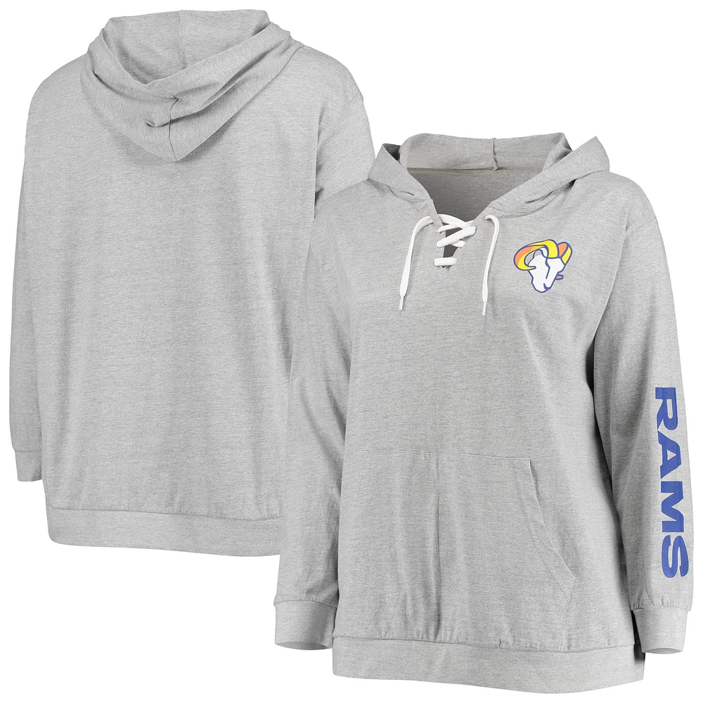 Women's Fanatics Heathered Gray Los Angeles Rams Plus Lace-Up Pullover Hoodie