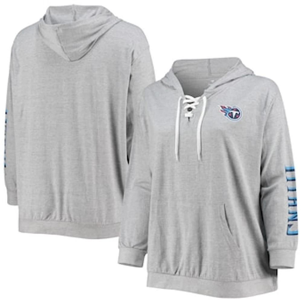 Women's Fanatics Heathered Gray Tennessee Titans Plus Lace-Up Pullover Hoodie