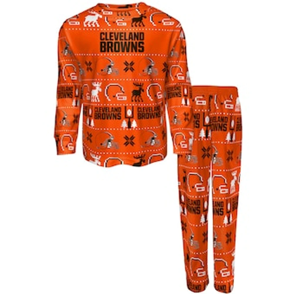 Preschool Orange Cleveland Browns Allover Print Long Sleeve T-Shirt & Pants - Sleep Set