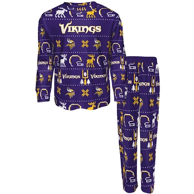 Youth Purple Minnesota Vikings Allover Print Long Sleeve T-Shirt & Pants - Sleep Set