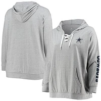 Women's Fanatics Heathered Gray Dallas Cowboys Plus Lace-Up Pullover Hoodie