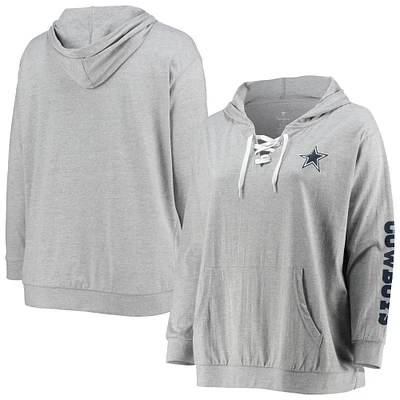 Women's Fanatics Heathered Gray Dallas Cowboys Plus Size Lace-Up Pullover Hoodie