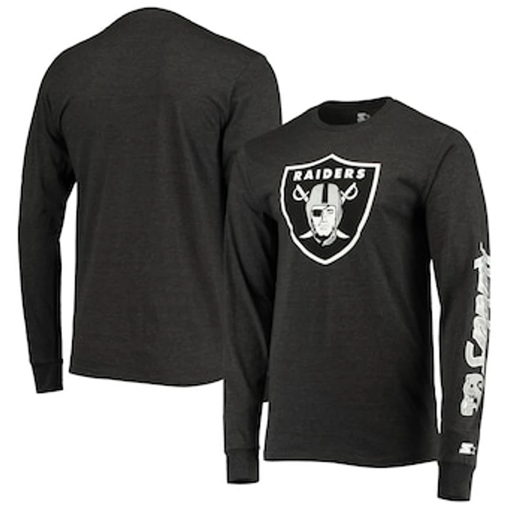 Men's Starter Heathered Black Las Vegas Raiders Halftime Long Sleeve T-Shirt