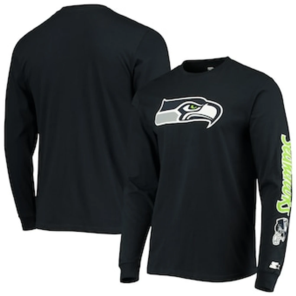 Men's Starter College Navy Seattle Seahawks Halftime Long Sleeve T-Shirt