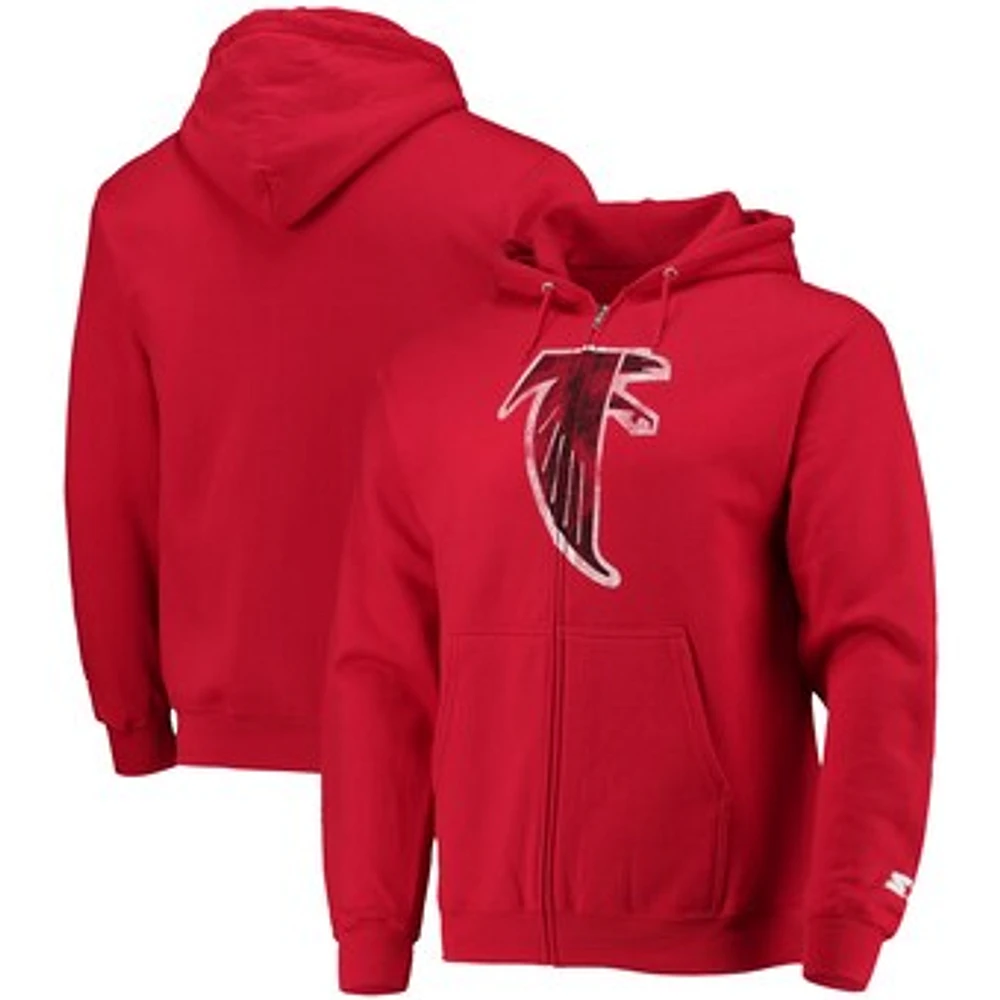 Men's Starter Red Atlanta Falcons Throwback Logo Full-Zip Hoodie