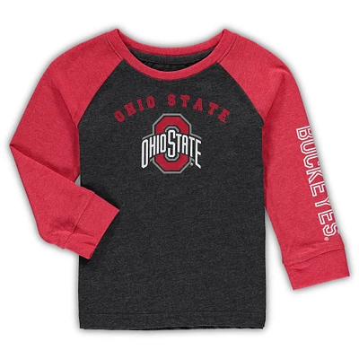 Toddler Colosseum Black/Scarlet Ohio State Buckeyes Two-Hit Raglan Long Sleeve T-Shirt