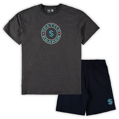 Men's Concepts Sport Deep Sea Blue/Heathered Charcoal Seattle Kraken Big & Tall T-Shirt Shorts Sleep Set