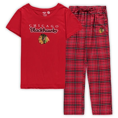 Women's Concepts Sport Red Chicago Blackhawks Plus Lodge T-Shirt & Pants Sleep Set